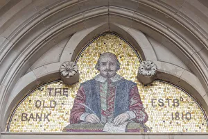 Images Dated 6th August 2014: England, Warwickshire, Stratford-upon-avon, Mosaic depicting Shakespeare on Facade