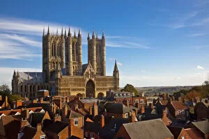 Images Dated 1st March 2011: England. The west front of Lincoln cathedral sits high above the cityscape