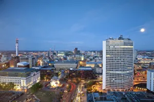 Images Dated 22nd October 2009: England, West Midlands, Birmingham, city skyline by moonllight