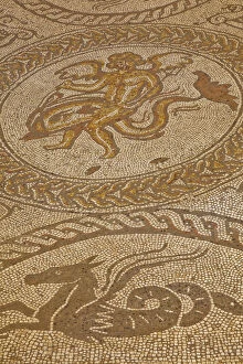 Images Dated 26th June 2012: England, West Sussex, Chichester, Fishbourne, The Roman Palace, Cupid on a Dolphin Mosaic