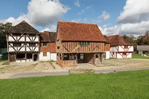 West Sussex Prints: England, West Sussex, The Weald and Downland Living Museum, View of Historical Buildings