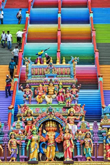 Staircase Prints: Entrance to Batu Caves through the colorful staircase, Selangor, Kuala Lumpur, Malaysia