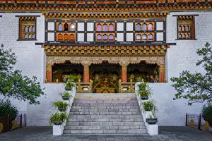 Entrance of the Tashichho Dzong a Buddhist monastery and fortress on the northern