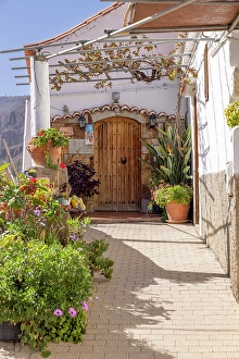 Canary Prints: The entrance to a white house in the village of Mogan, Gran Canaria, Canary Islands, Spain