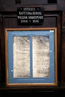 William Shakespeare Prints: Entries in the Register of the Baptism and Burial of William Shakespeare, Holy Trinity