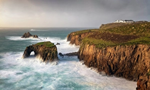 Lands End Prints: Enys Dodnan Arch and The Armed Knight, Land's End, Cornwall, England