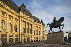 Bucharest Prints: Equestrian Statue of King Carol I in front of the Central University Library, Bucharest