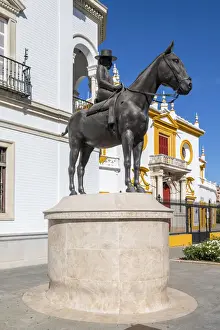 Bullfighting Prints: Equestrian staue in front of Plaza de toros de la Real Maestranza de Caballeria de