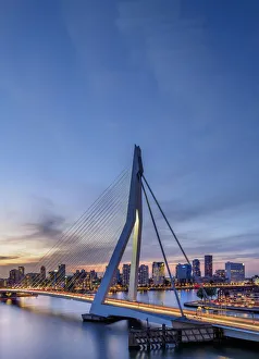City Centre Prints: Erasmus Bridge at dusk, Rotterdam, South Holland, The Netherlands