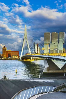 Images Dated 25th November 2019: Erasmus Bridge (Erasmusbrug) and city skyline at sunset, Rotterdam, Zuid Holland