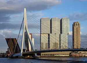 Erasmus Bridge and De Rotterdam Building, Rotterdam, South Holland, The Netherlands