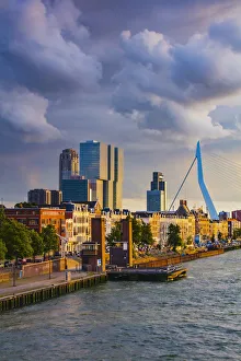 Rotterdam Prints: Erasmus bridge and waterfront buildings of Rotterdam, Holland / Netherlands