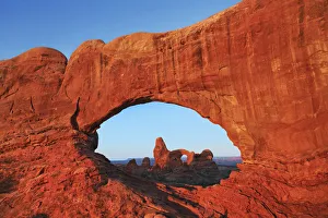 Grand Gallery: Erosion landscape Turret Arch seen through Northern Window - USA, Utah, Grand