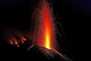 Aeolian Gallery: Eruption of the volcano Stromboli, Aeolian, or Aeolian Islands, Sicily, Italy, Europe