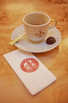 Images Dated 27th April 2023: Detail of an espresso coffee with chocolate served at the 'Confiteria La Ideal' Notable Bar