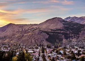 Esquel at sunrise, elevated view, Chubut Province, Patagonia, Argentina