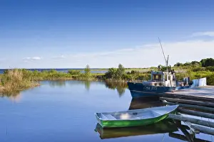 Estonia Prints: Estonia, Southwestern Estonia, Vorts Jarv lake area, Valma, small harbor on Vorts