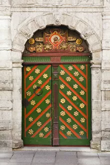 Images Dated 8th October 2010: Estonia, Tallinn, Old Town, doorway of the Brotherhood of the Blackheads building