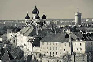 Tallinn Prints: Estonia, Tallinn, Old Town, elevated view of Toompea from St. Olafs Church Tower