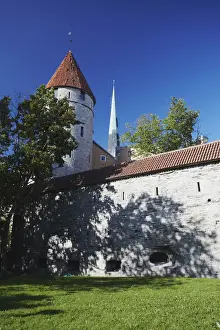Oleviste Church Prints: Estonia, Tallinn, Tower On Town Wall With Oleviste Church In Background