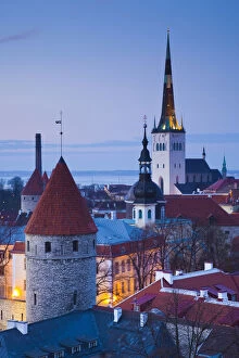 Estonia, Tallinn, Troompea area, Old Town view from Troopea, dusk