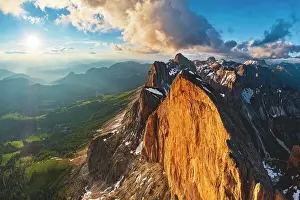 Environment Prints: Ethereal lights of sunset over Roda Di Vael and Catinaccio Rosengarten mountain range