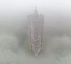 Images Dated 16th July 2021: Ethereal mist surrounding King Alfreds Tower, Bruton, Somerset, England
