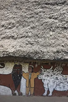 Ethiopia, Painted houses of the Alaba peoples near Kulito