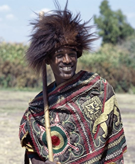 An Ethiopian man wears a headdress made from the skin of a gelada An Ethiopian man wears a headdress made from the skin of a gelada
