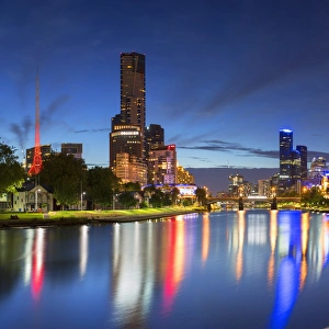 Eureka Tower and skyline at dusk, Melbourne, Victoria, Australia