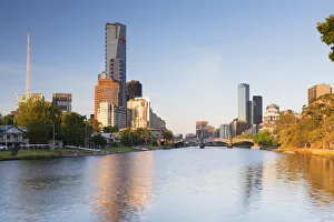 Eureka Tower and skyline along Yarra River, Melbourne, Victoria, Australia