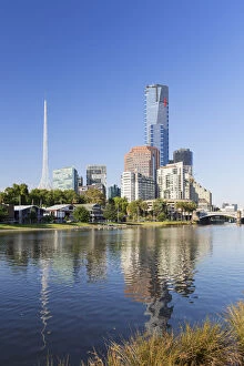 Eureka Tower and Victorian Arts Centre along Yarra River, Melbourne, Victoria, Australia