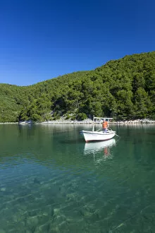 Images Dated 6th August 2014: Europe, Croatia, Dalmatia, Korcula, local fisherman moored in a woody inlet on the