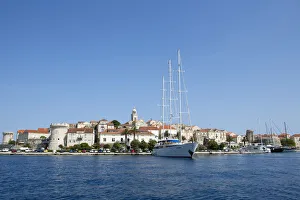 Images Dated 6th August 2014: Europe, Croatia, Dalmatia, Korcula island, Korcula town, showing the fortified city walls