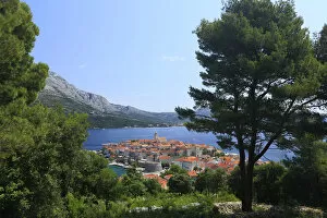Images Dated 6th August 2014: Europe, Croatia, Dalmatia, Korcula island, Korcula town, elevated view of the fortified