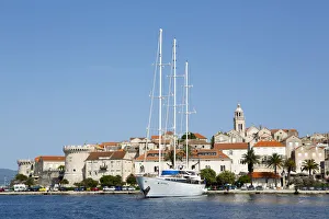 Images Dated 6th August 2014: Europe, Croatia, Dalmatia, Korcula island, Korcula town, showing the fortified city walls