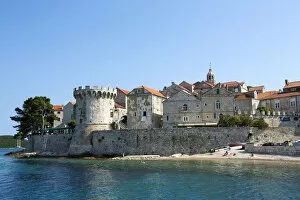 Images Dated 6th August 2014: Europe, Croatia, Dalmatia, Korcula island, Korcula town, showing the fortified city walls