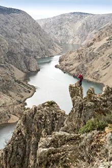 Images Dated 6th August 2014: Europe, Croatia, Dalmatia, Zadar region, a photographer standing over the Zrmanja Canyon