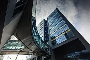 Dublin Prints: Europe, Dublin, Ireland, Google company building with elevated footpath