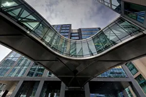 Europe, Dublin, Ireland, Google company building with elevated footpath