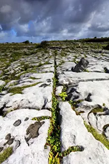 Europe, Dublin, Ireland, Poulnabrone dolmen and karst rock formations in Burren