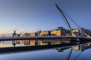 Architecture Prints: Europe, Dublin, Ireland, Samuel Beckett bridge by night reflecting on the Liffey river