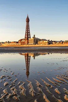 Europe, England, Lancashire, Blackpool, Blackpool Tower and Beach