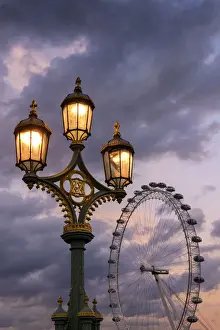 Illumination Prints: Europe, England, London, Westminster Bridge and Millennium Wheel