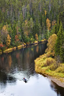 Images Dated 25th November 2013: Europe, Finland, Lapland, Kuusamo, Oulanka National Park, kayakers on the Oulanka River