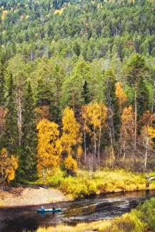Images Dated 25th November 2013: Europe, Finland, Lapland, Kuusamo, Oulanka National Park, kayakers on the Oulanka River