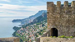 Cote Dazur Prints: Europe, France, Cote D'Azur. View from the castle of Roquebrune towards Monaco