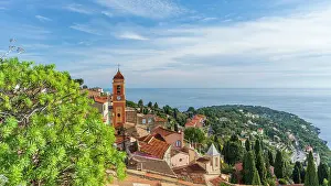 Cote Dazur Prints: Europe, France, Cote D'Azur. the village of Roquebrune and the view towards Cap Martin