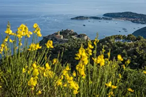 Europe, France, Eze. Panoramic view from the hill towards Eze and the Cote Azur with