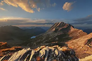 Mountain Lake Prints: Europe, France, Queyras, Agnello Pass - Taillante peak at sunset